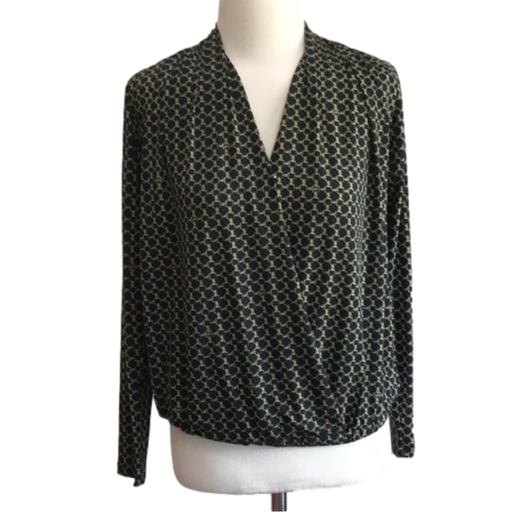 MICHAEL MICHAEL KORS Women's Small Black Gold Wrap Blouson Top Blouse Office